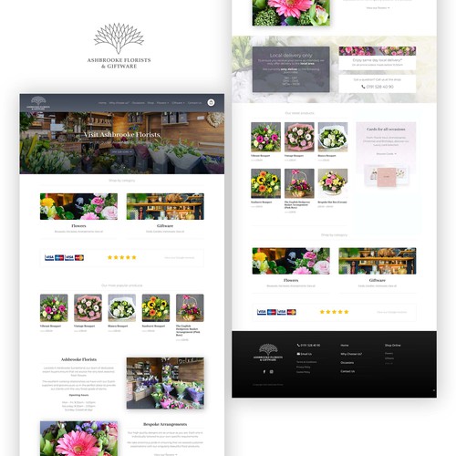 Main web page layout for local Florist