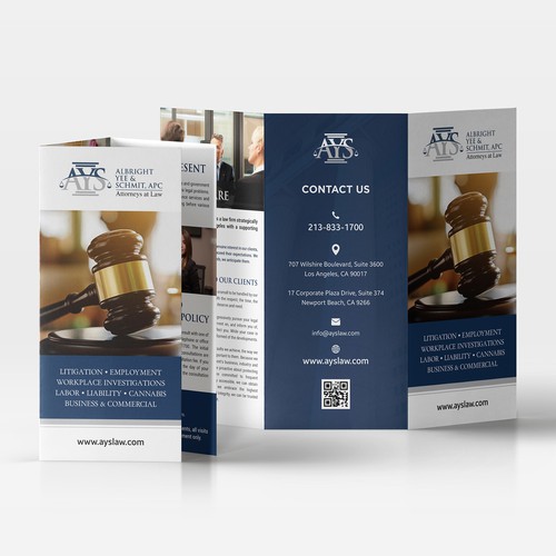 Design a modern, sleek brochure for a Los Angeles based law firm