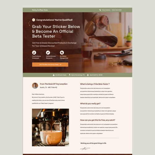 Funnel Page Design for Coffee Merchandise Brand