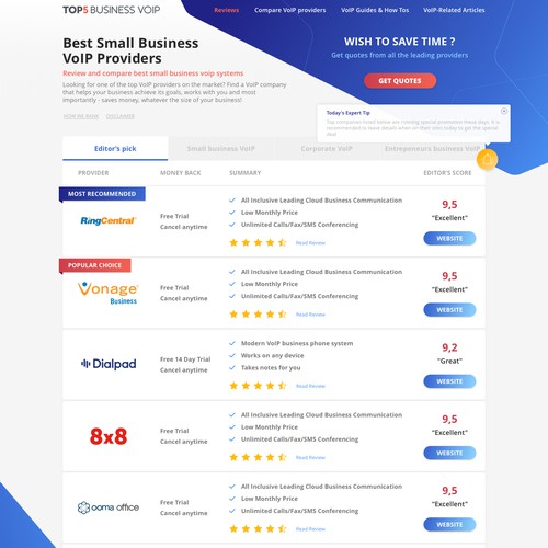 Top5Business Voip Landing page.