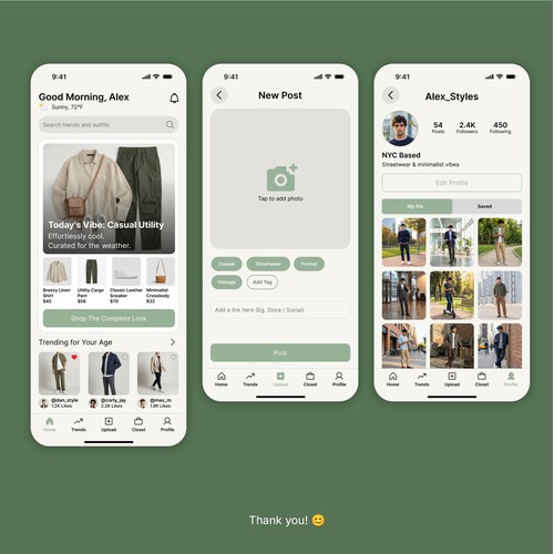 Modern App UI Design for Fit Checks – Fashion Social & Wardrobe App