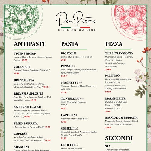 Menu Design for a Sicilian Restaurant