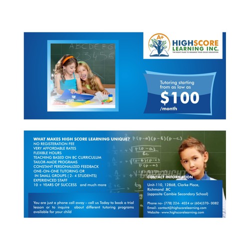 Create an eye catching flyer for HIGH SCORE LEARNING INC.