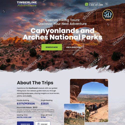 national park hiking tour landing page