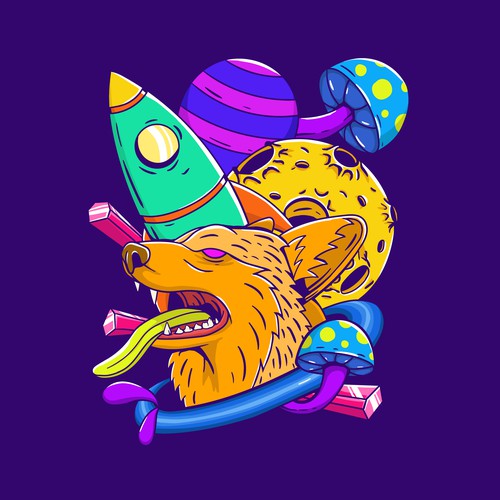 Psychedelic space dog illustration