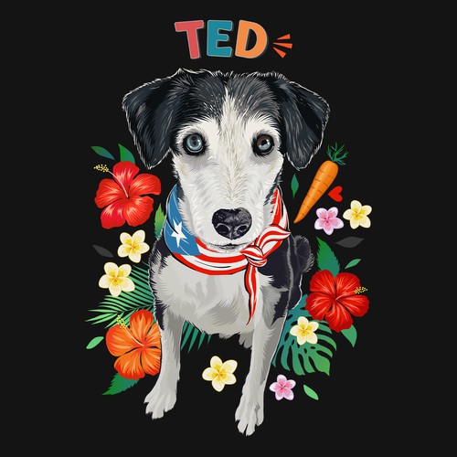 Ted dog illustration to be used on T-shirt and swag with Puerto Rican vibes.