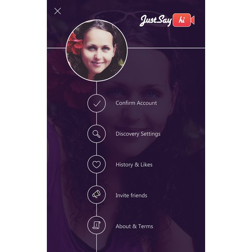 Menu screen and icons for Just say hi app
