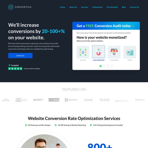 Homepage for Conversion Website