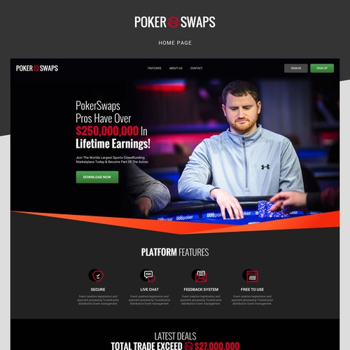 Modern web page design for Poker company