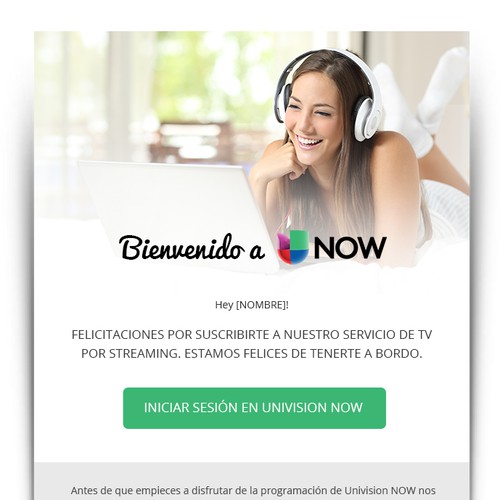  Welcome Email TV streaming app, Univision NOW
