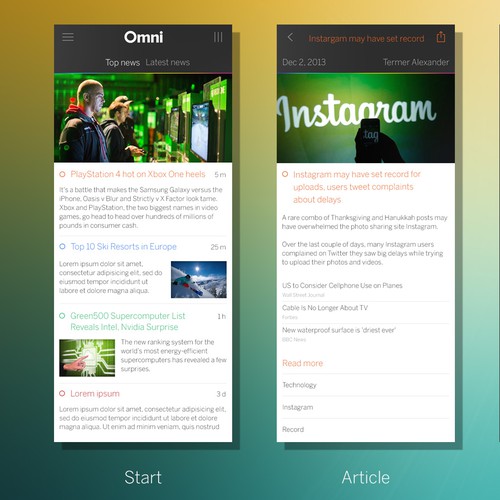 Improve design of leading news app