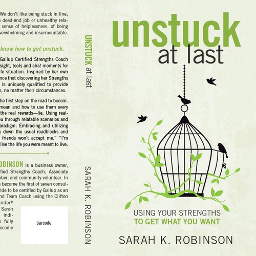 Create a clean, fresh paperback book cover for "Unstuck At Last"