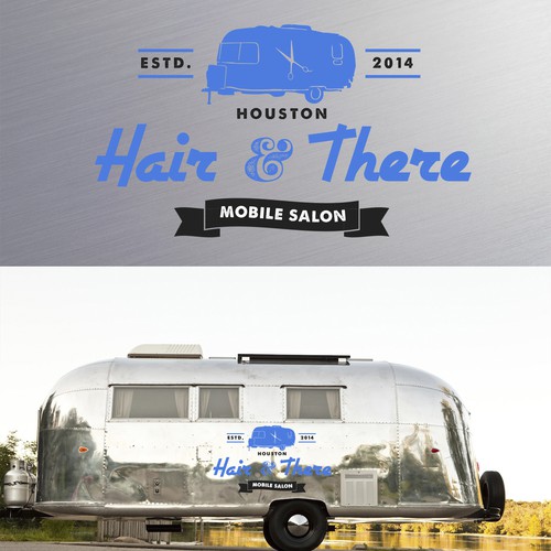 Create a logo for an exciting new metropolitan mobile hair salon business housed in a vintage Airstream!