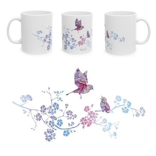 Coffee mug with bird illustrations