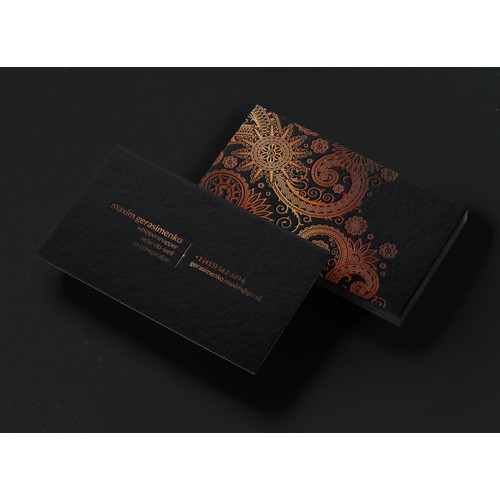 Copper Foil Print on business card with parsley designs.  