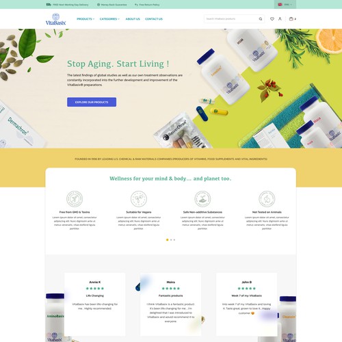 Homepage design for a manufacturer of plant-based vitamins & supplements