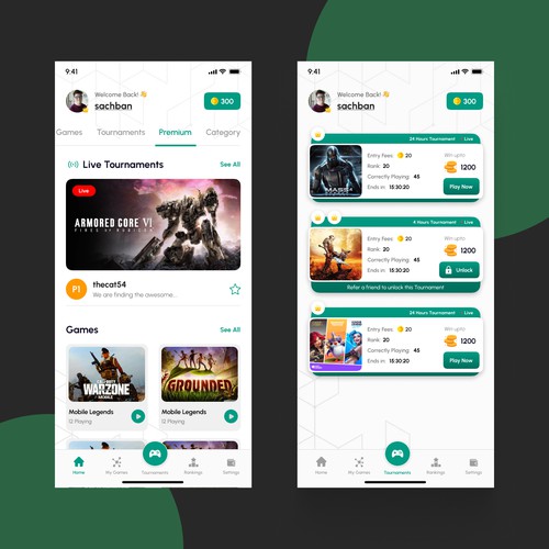 Gaming Mobile App Design