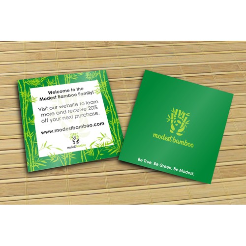 Welcome card design for Modest Bamboo Company