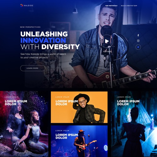 Web design for a website connecting diverse creative artists with media clients