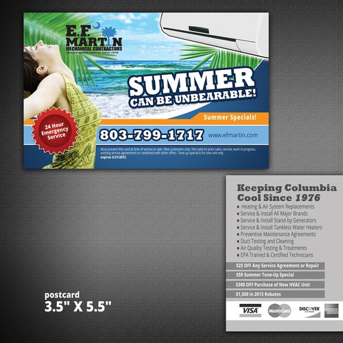 Help EF Martin heating & air with a new 4 over 1 postcard 