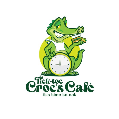 Modern tick-toc cock logo for marina Cafe serving breakfast and lunch