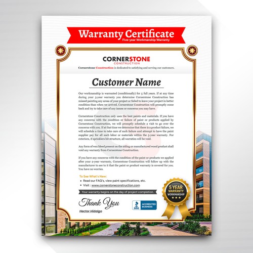 Warranty certificate