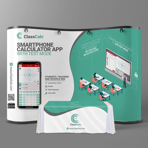 Trade show booth backdrop display for new graphing calculator application