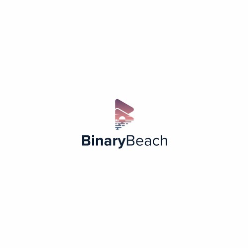 binary beach with play and letter B logo design