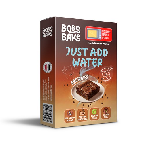 Box for a premix microwaveable Brownie cake