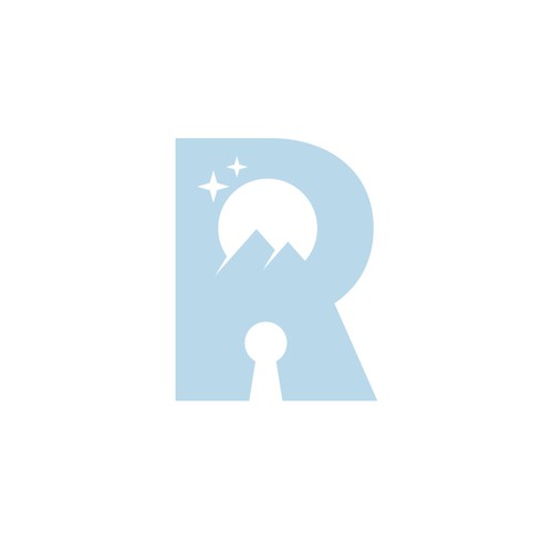 Letter R with a nature scene and a keyhole