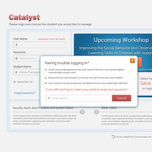  Login page design for Catalyst/DataFinch Technologies