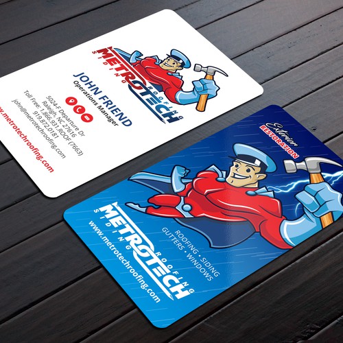 Kick-azz business card for METROTECH Roofing Corp