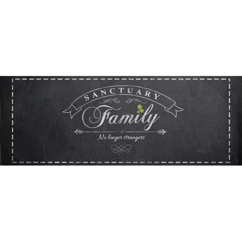 Vintage chalkboard script with logo for young families group