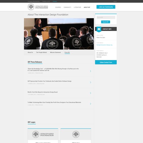 Press Kit Page Design for Interaction Design Foundation
