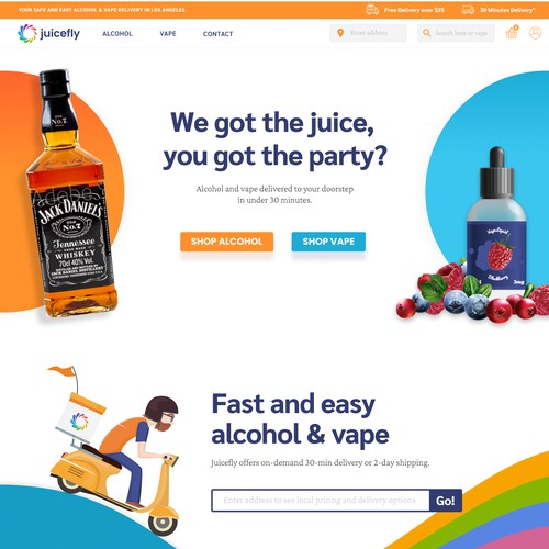 Bright design for web design for a liquor and vape delivery service