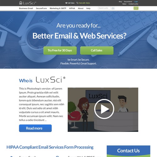 Landing page design for - LUXSCI