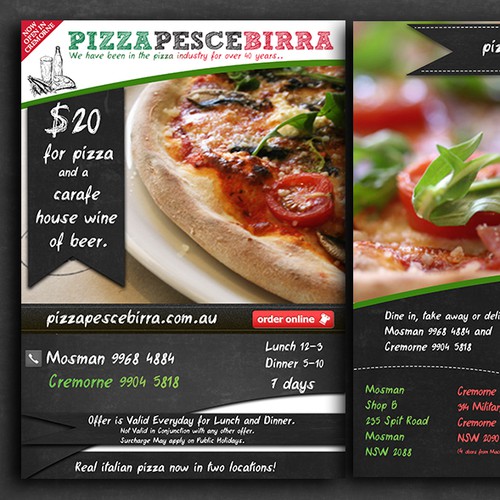 Create the next postcard or flyer for Pizza Pesce Birra