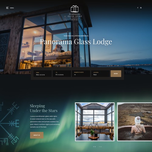 Web design for Glass Lodge in Iceland