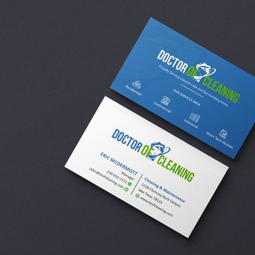 Business card for new business. Doctor of cleaning services