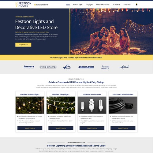 Homepage for E-Commerce Lighting Store