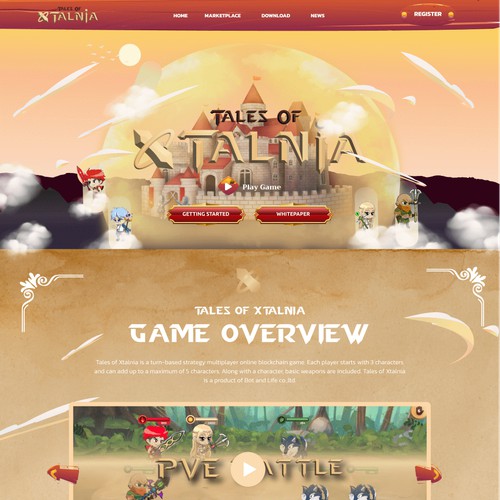 Design a home page for a VDO game called "Tales of Xtalnia"