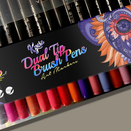 vibrant colorful dual brush pen label