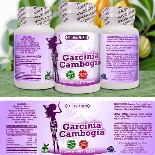 CREATE LABEL FOR GARCINIA CAMBOGIA SUPPLEMENT