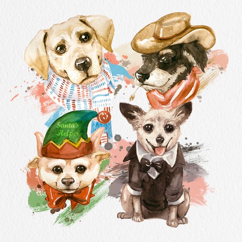 Watercolor illustration of cute dogs
