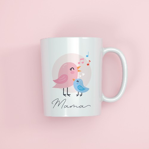 coffee mug birds illustration