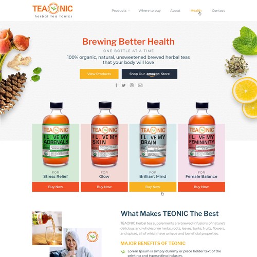 Landing page design of a Herbal tea company.