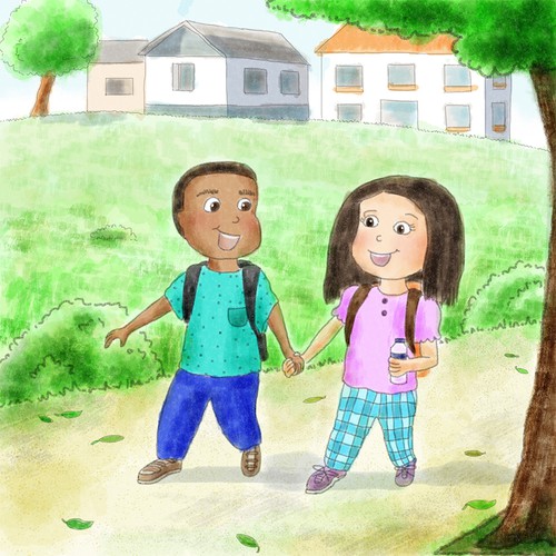 Walking to School Illustration