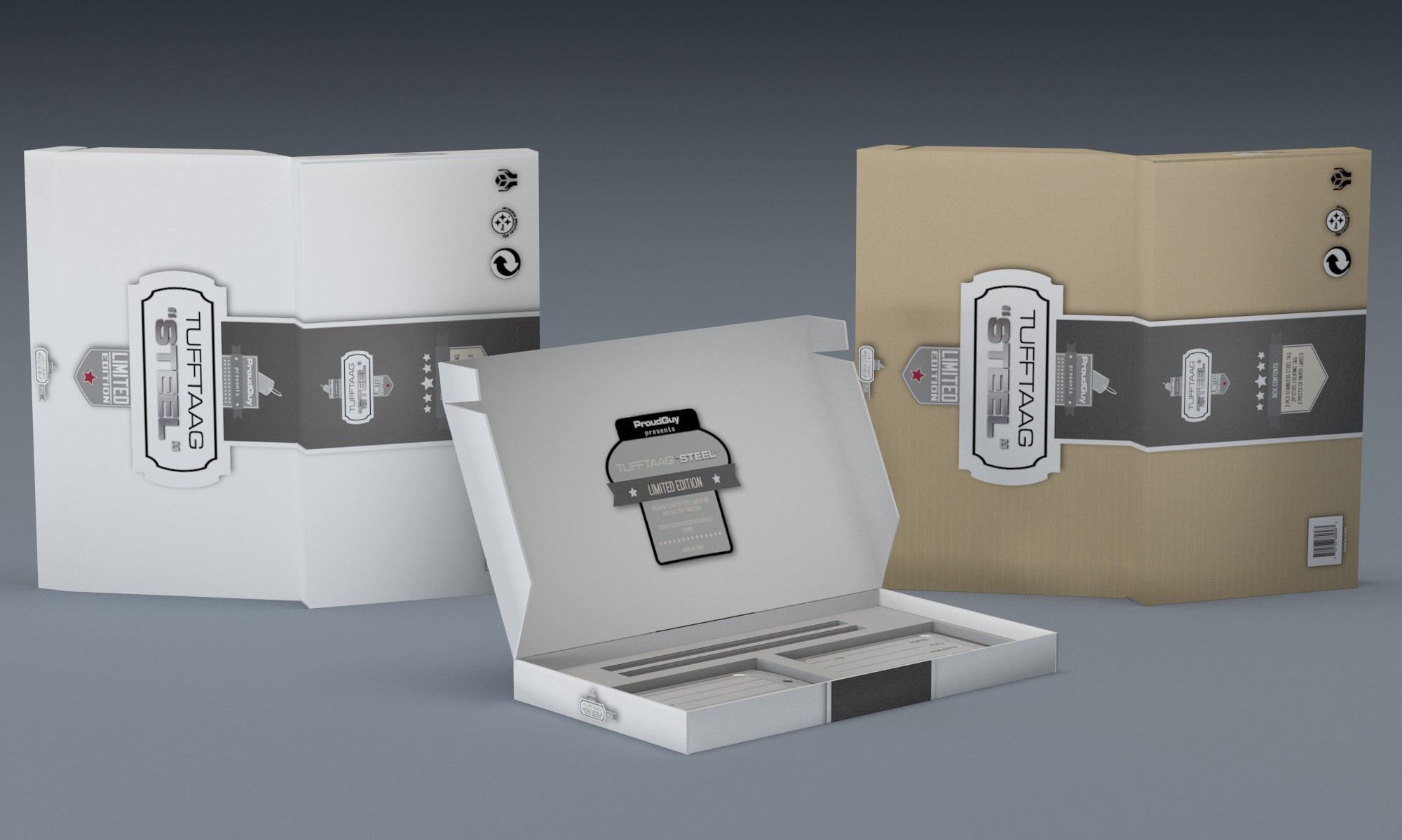 Trendy and fun packaging for 2 stainless steel luggage tags "TUFFTAAG"