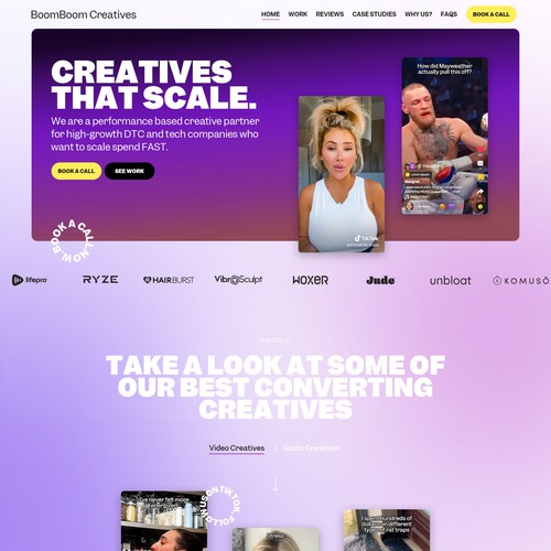 Home page design for BoomBoom Creatives