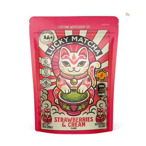 Lucky Matcha – Strawberries & Cream Packaging Design